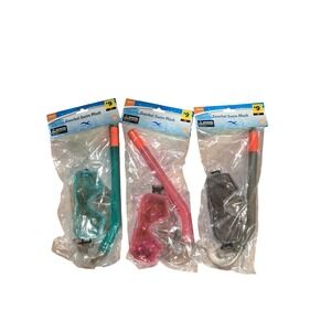 Lot of 3 Adult Snorkel Swim Mask Sets Teal Pink Grey Adjustable Latex Free New